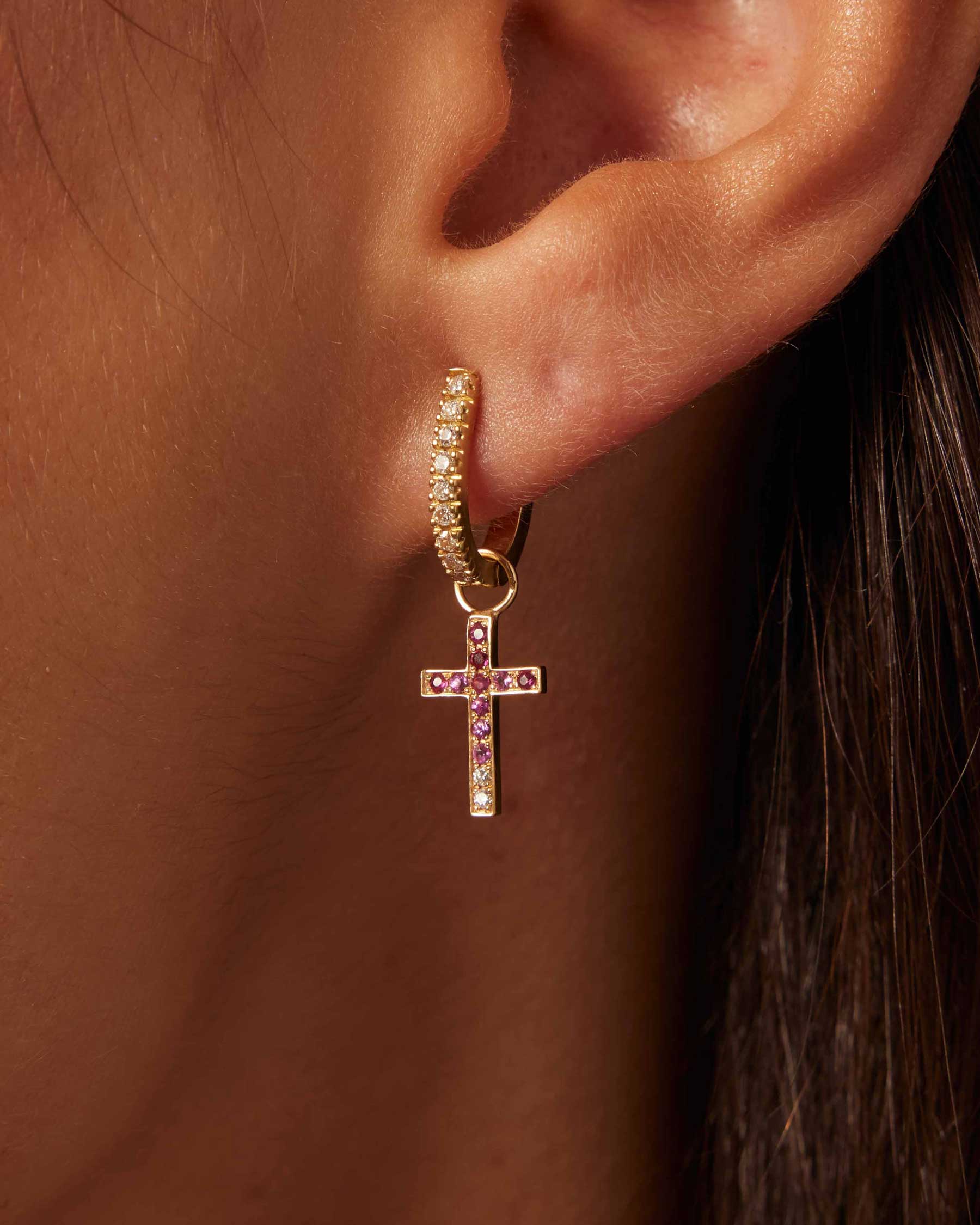 Charm Cross Solid Gold 18K Forever : Diamonds : Sapphire : Ruby