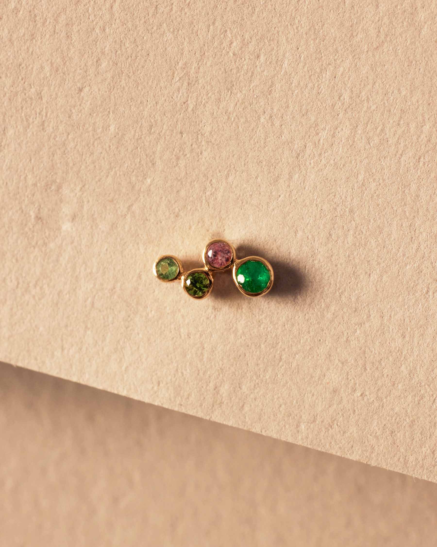Multicolor Stud Forever Earrings : Solid Gold 9k : Emerald : Tsavorite : Pink Sapphire
