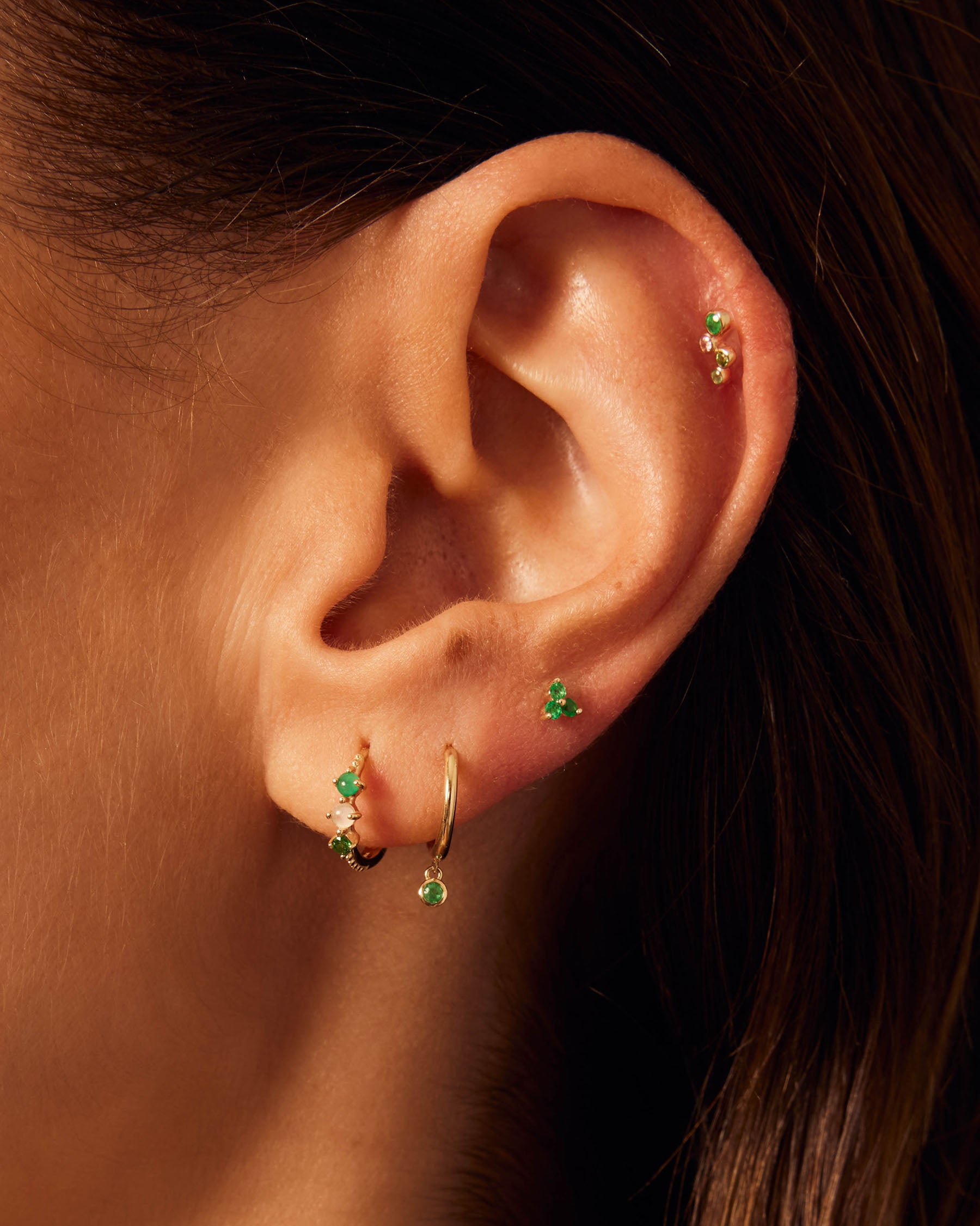 Multicolor Stud Forever Earrings : Solid Gold 9k : Emerald : Tsavorite : Pink Sapphire