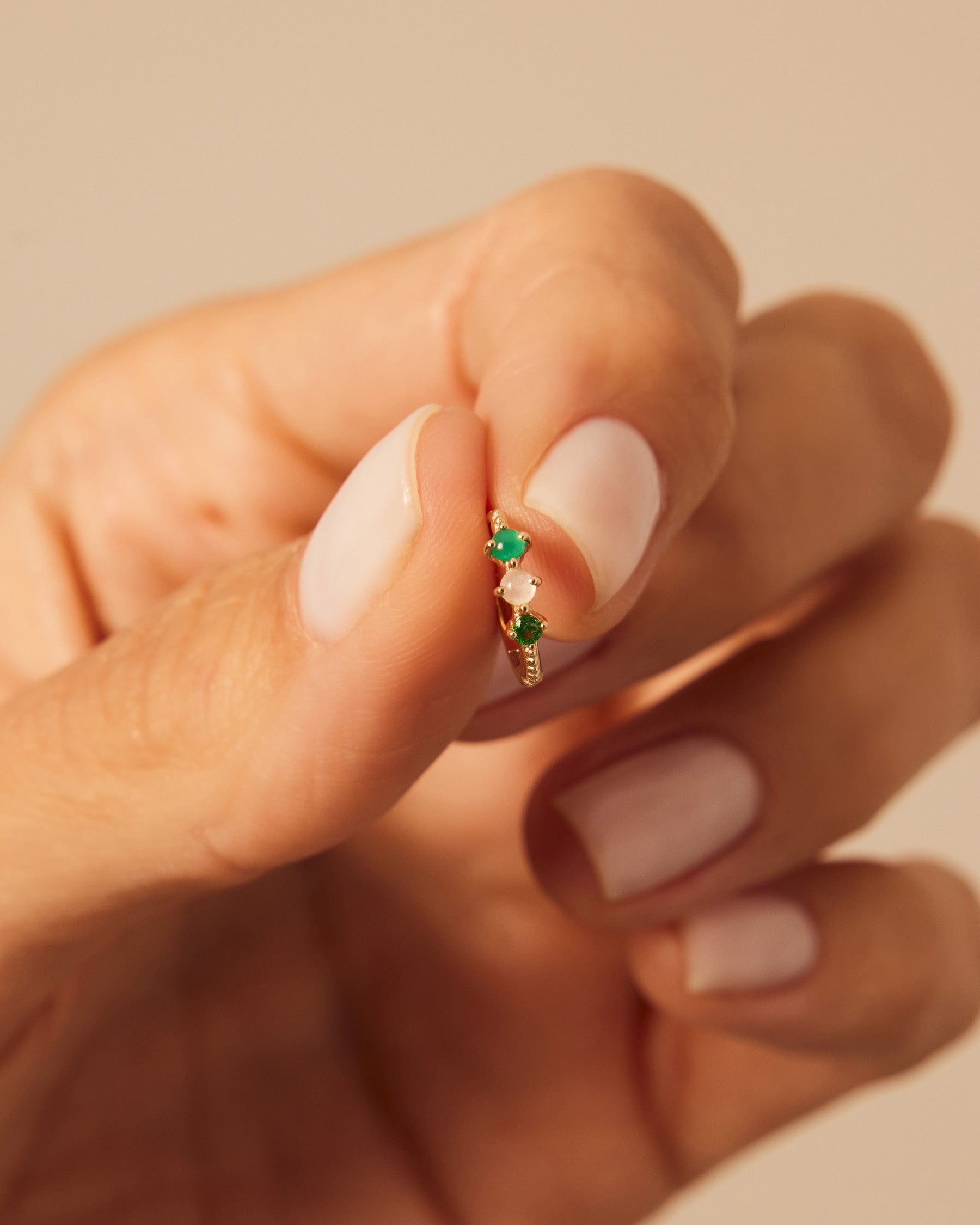 Forever Multicolor Hoop Earrings : 9k Solid Gold : Tsavorite : Chalcedony : Quartz