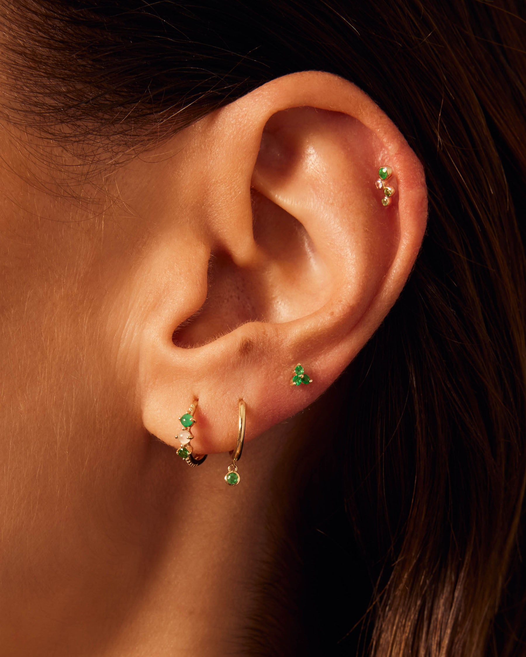 Forever Multicolor Hoop Earrings : 9k Solid Gold : Tsavorite : Chalcedony : Quartz