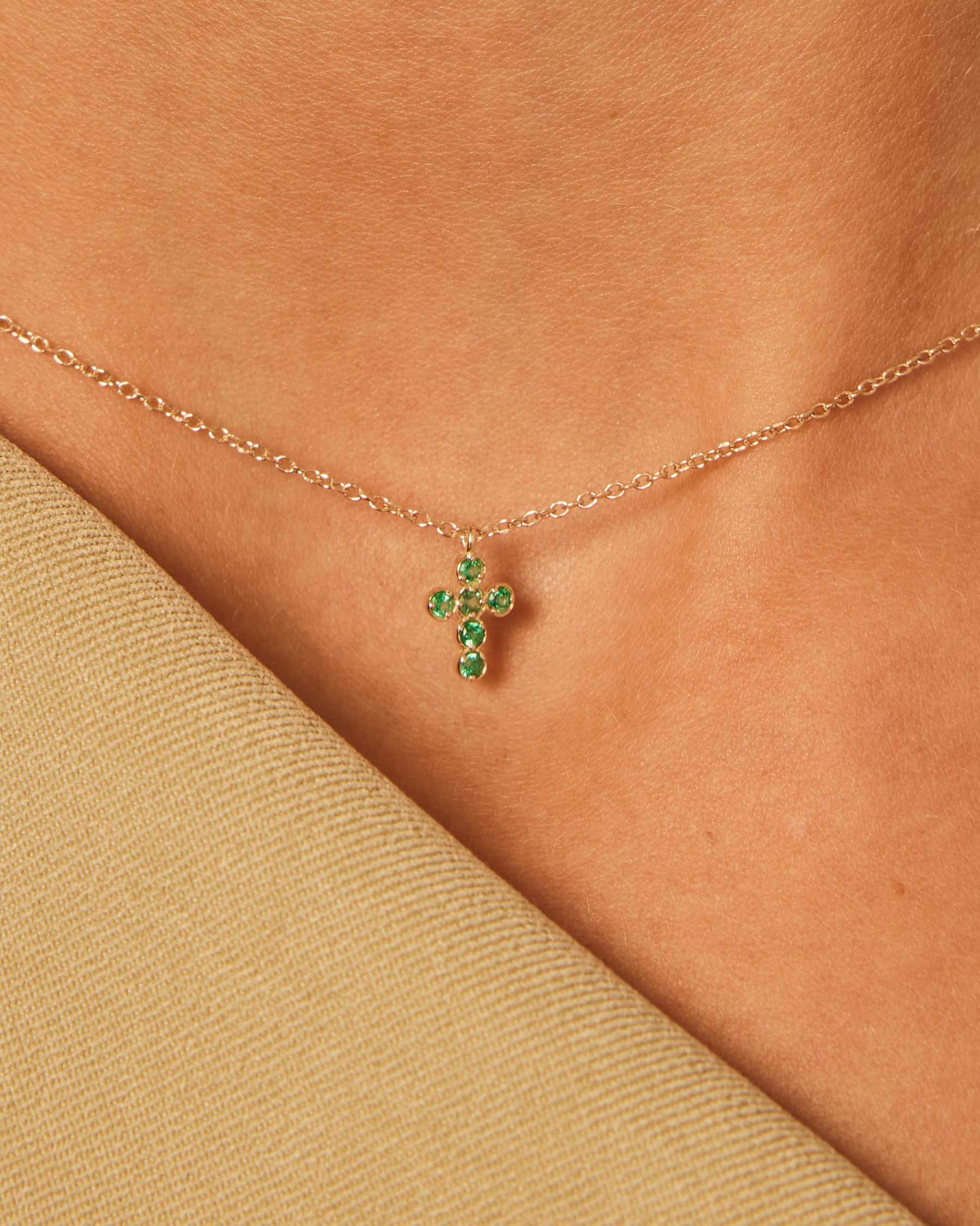 Cross Necklace : Solid Gold 9k : Emerald
