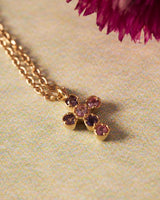 Cross Necklace : Solid Gold 9k : Pink Sapphire : Amethyst