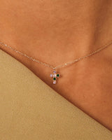 Cross Necklace : Solid Gold 9k : Pink Sapphire : Emerald : Amethyst
