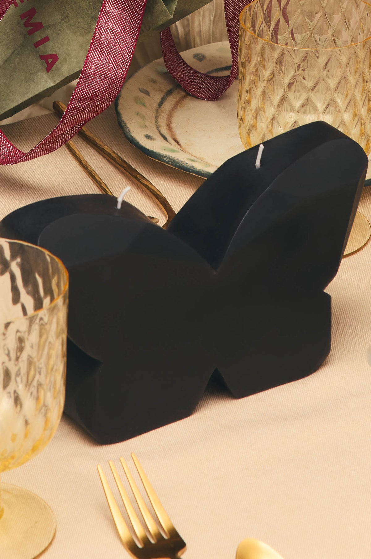 Schmetterlingskerze S Schwarz