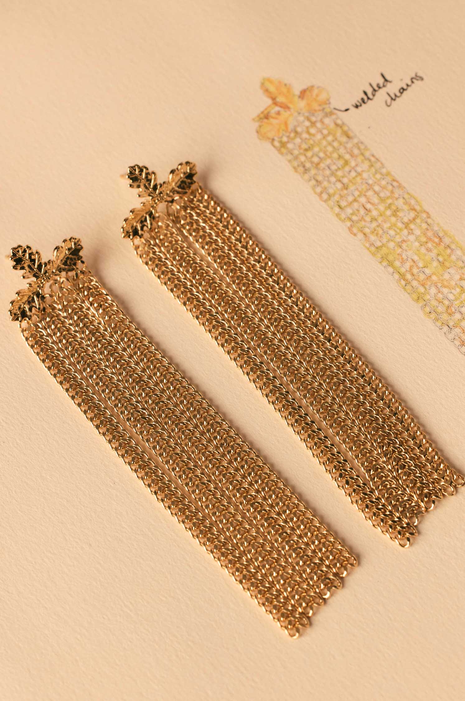 Long chain earrings into the woods