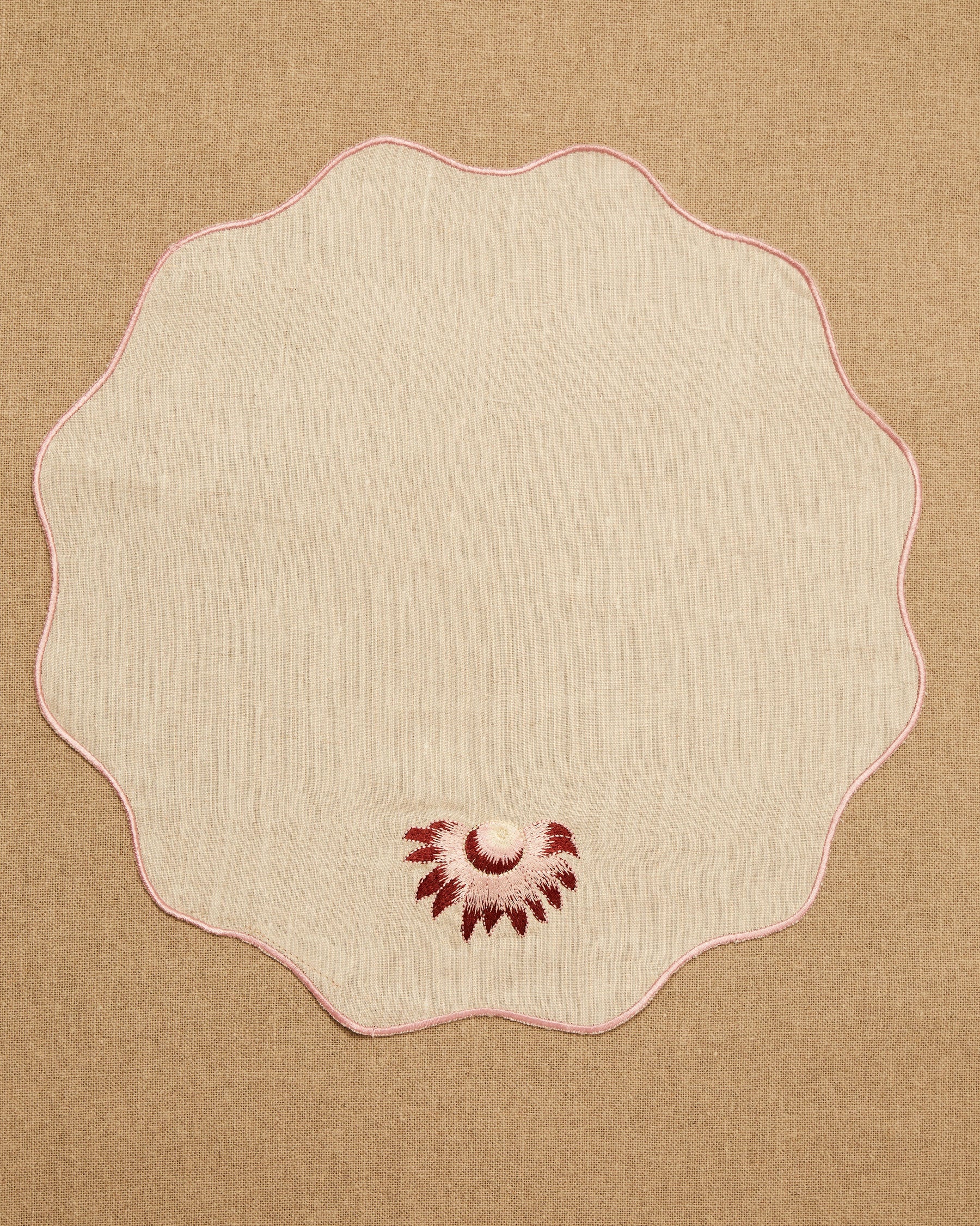 Hand Embroidered Pink Flower Placemat 