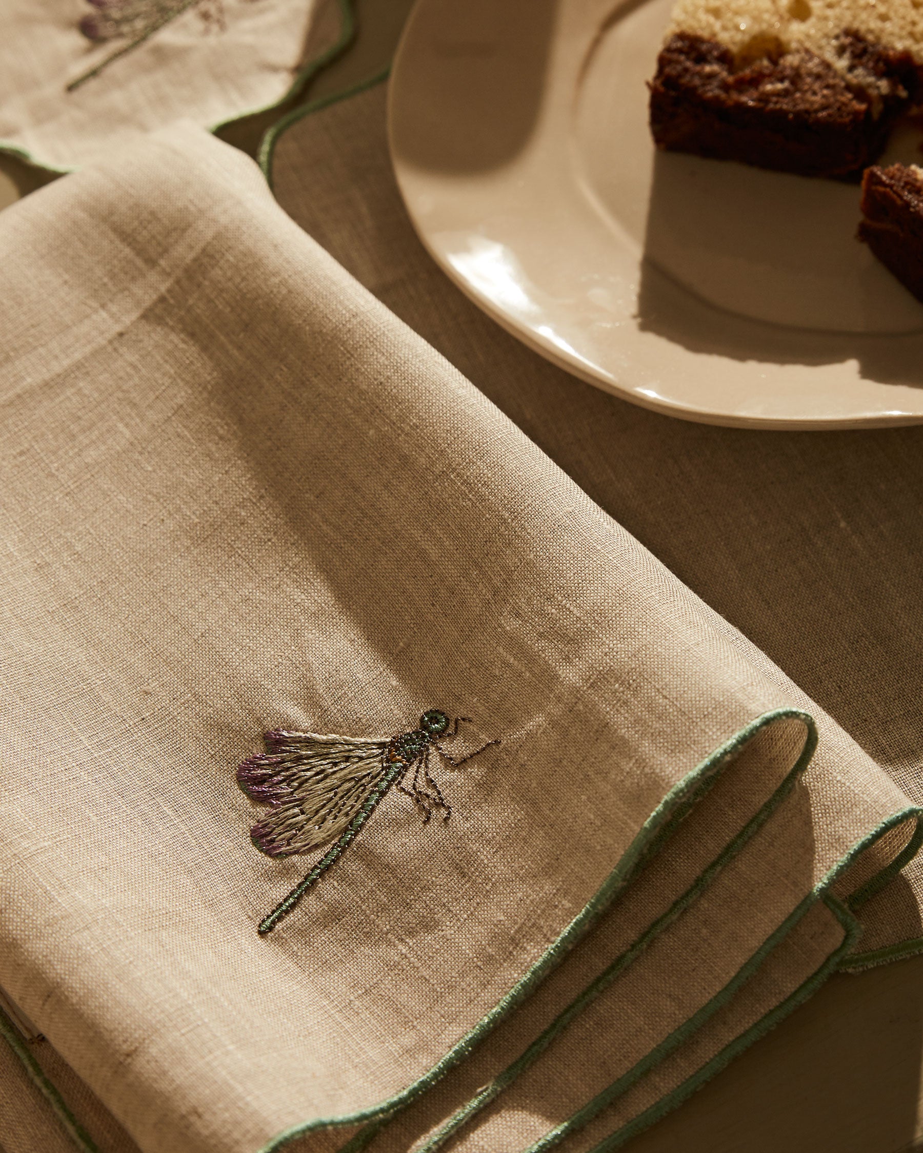 Hand Embroidered Dragonfly Napkin 