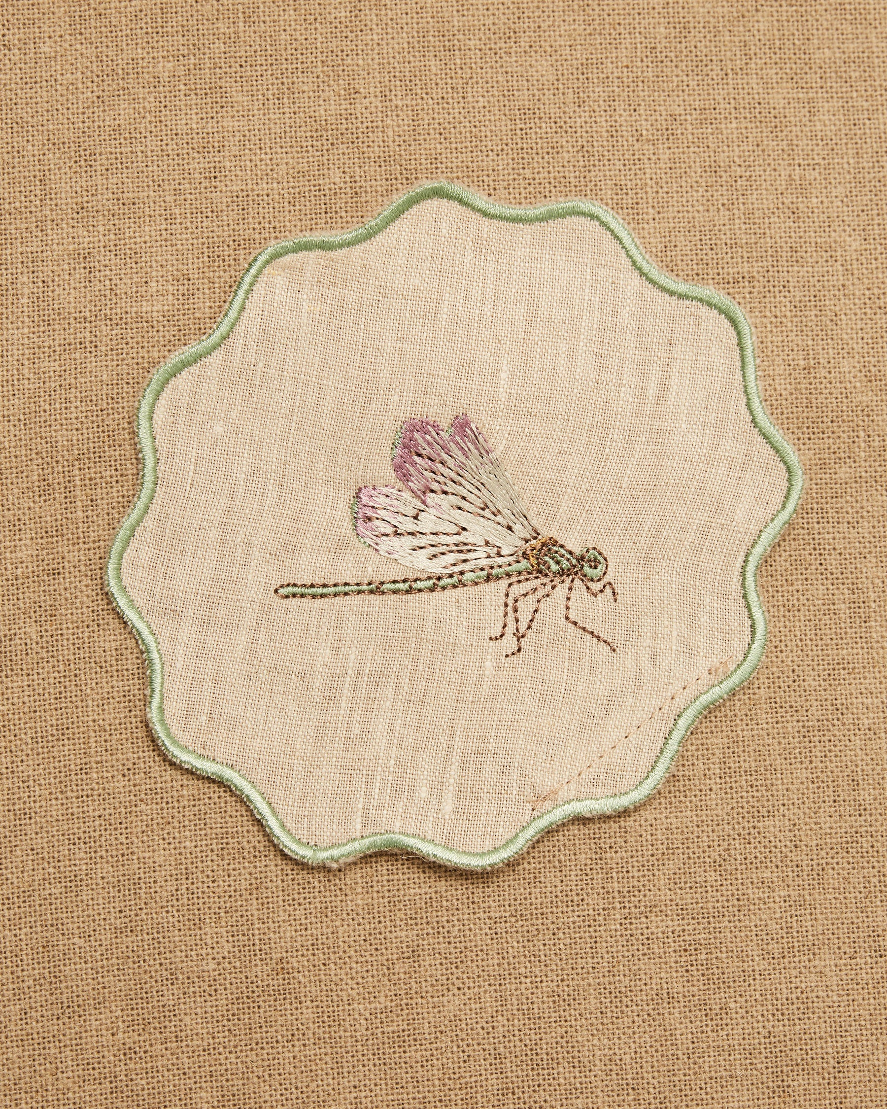Hand Embroidered Dragonfly Coaster | The Gray Box