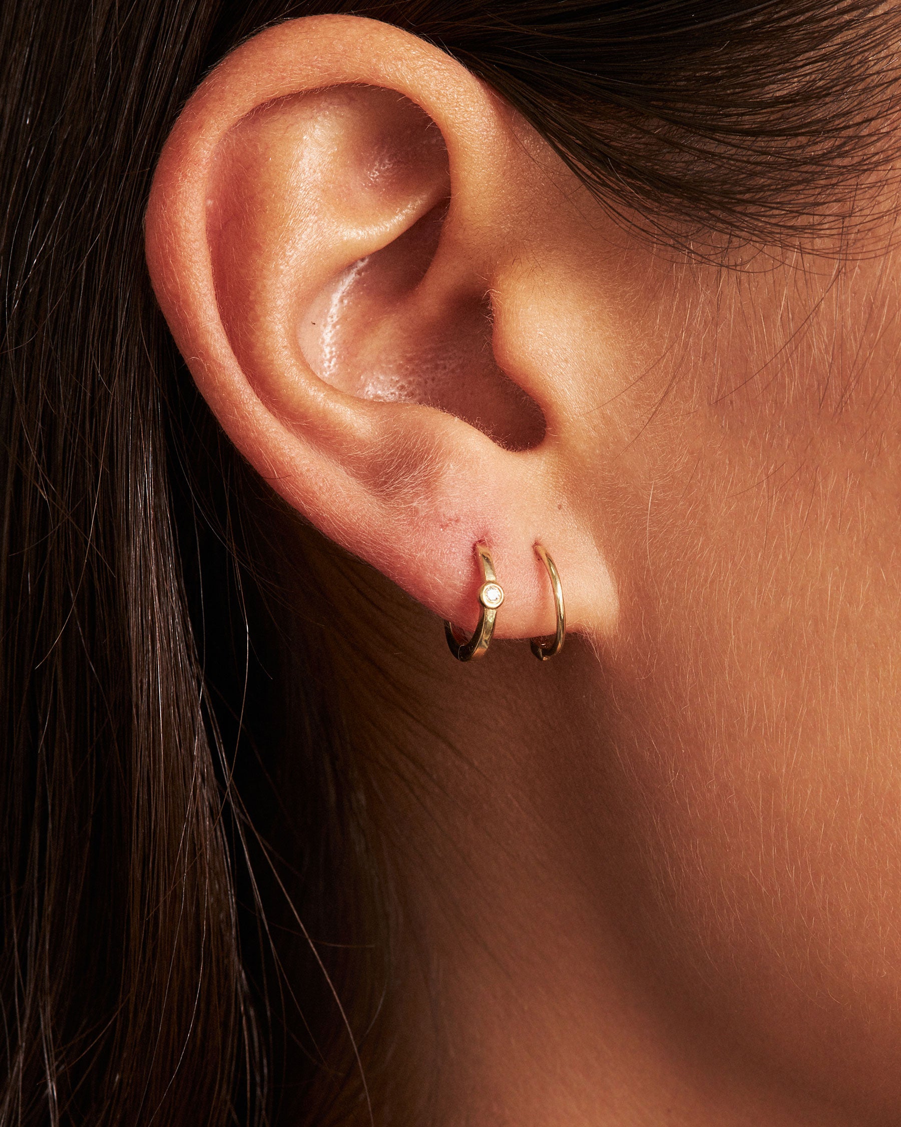 9K Solid Gold Forever Mini Hoop Earring | Diamond